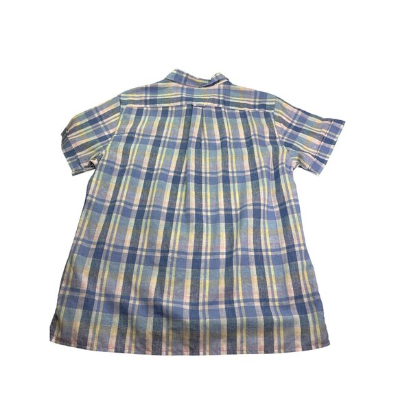 Izod Mens Short Sleeve Plaid Button Front Shirt Size L Linen Blend New - Picture 4 of 8